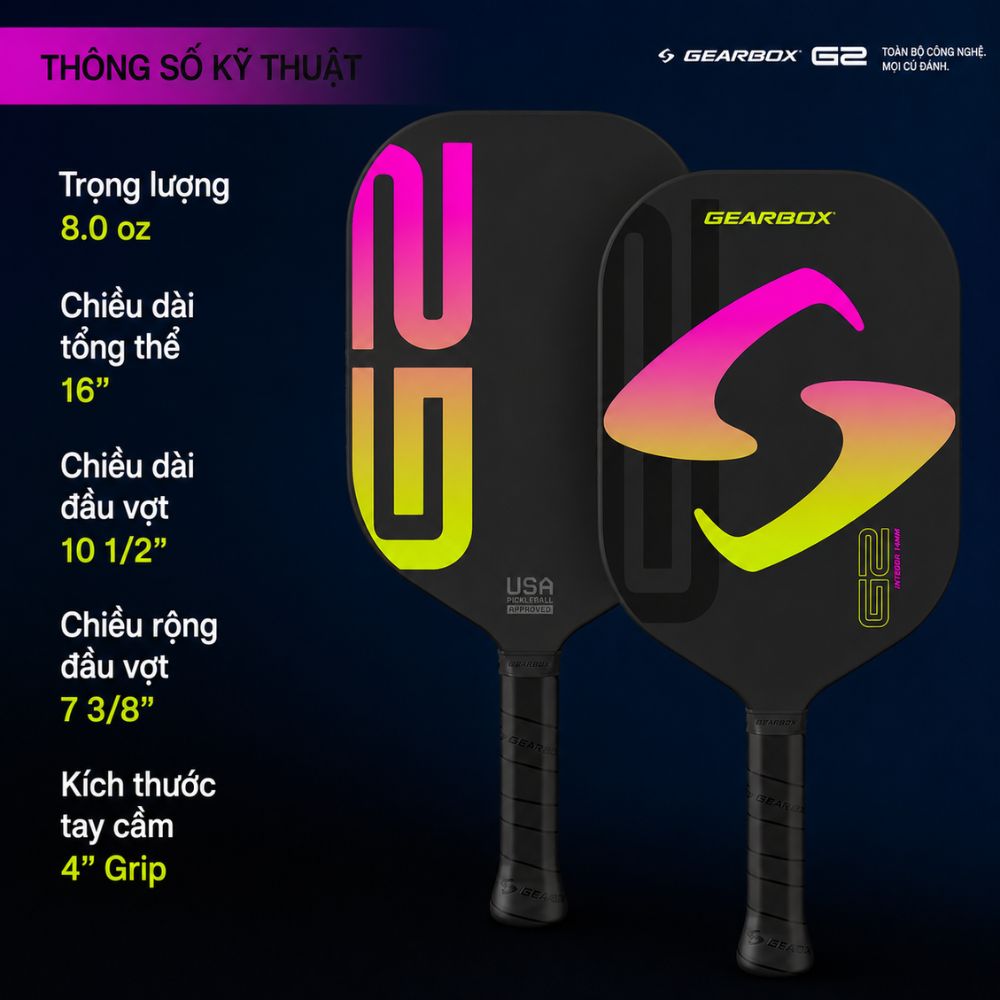Thông số Vợt Pickleball Gearbox G2 Integra 14mm