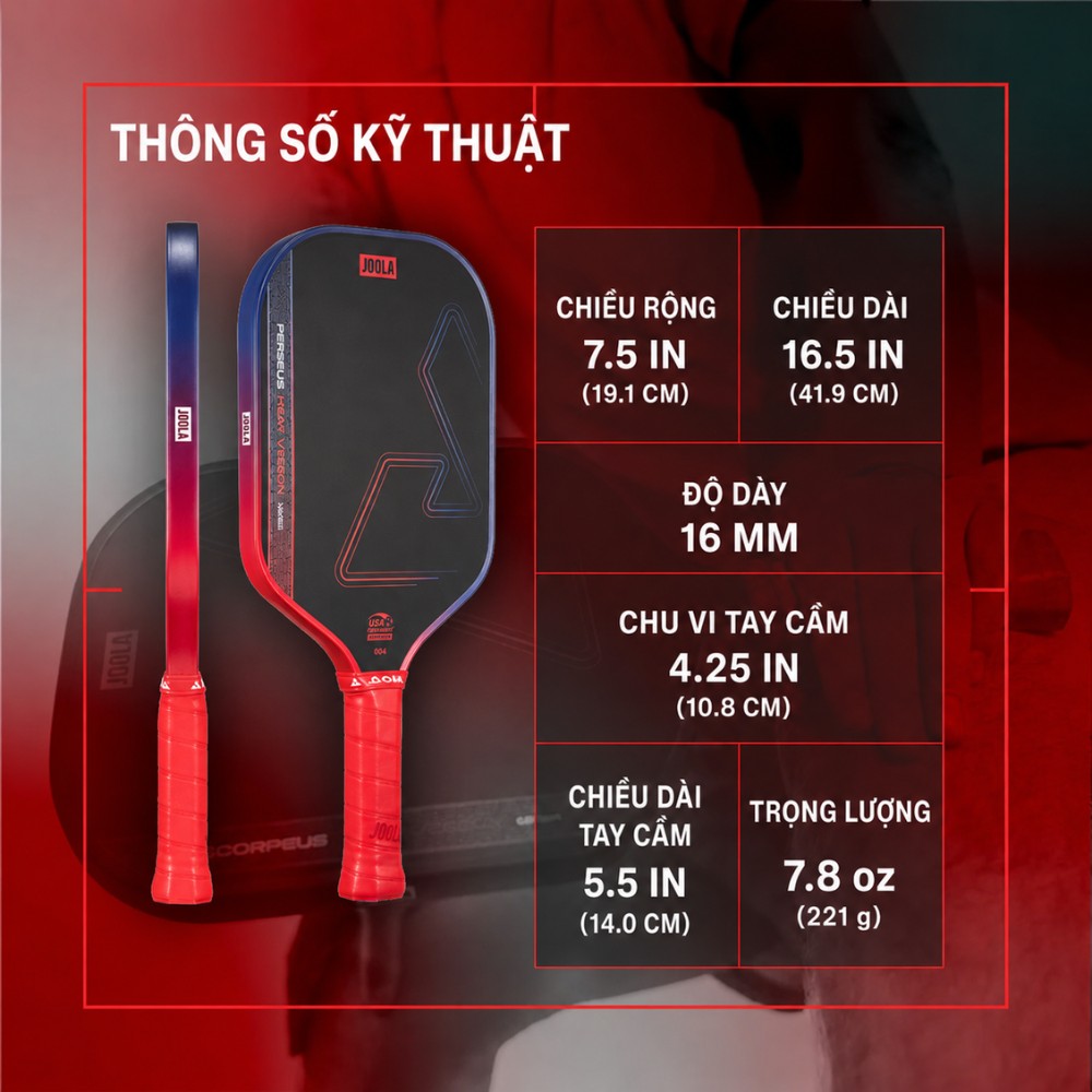 Thông số Vợt Pickleball Joola Perseus Heat Vision 16mm