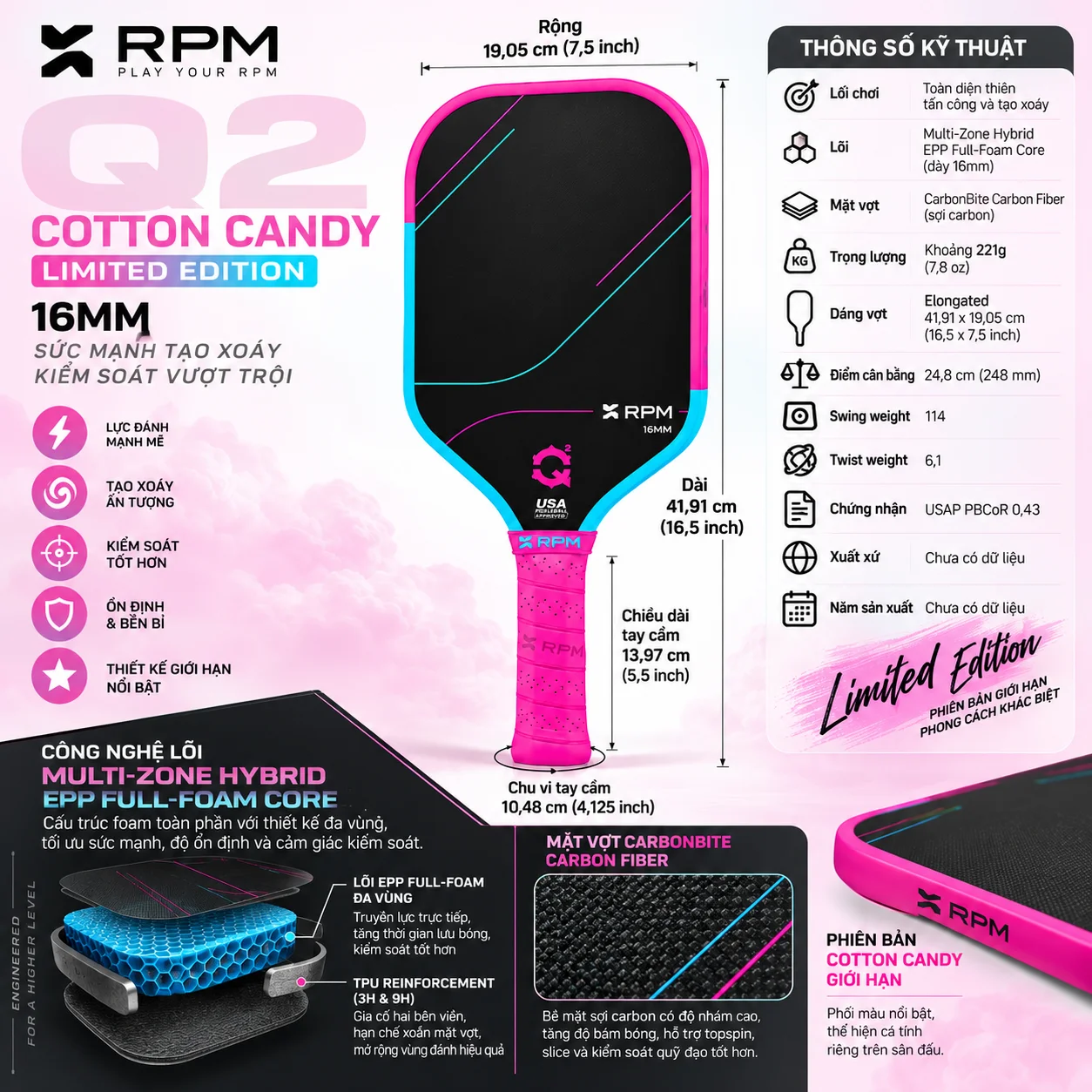 Công nghệ lõi Multi-Zone Hybrid EPP Full-Foam Core của RPM Q2 16mm
