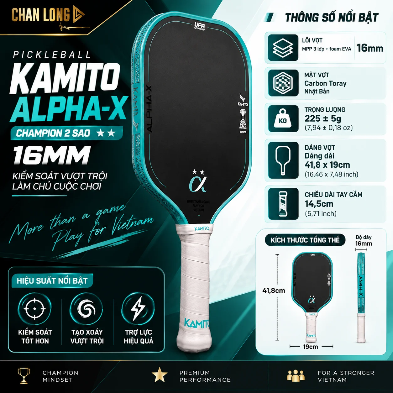 Cấu tạo và kích thước Kamito Alpha X Champion 2 Sao 16mm