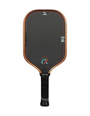 Hình ảnh Vợt Pickleball Kamito Alpha X Triple Star 16mm màu cam, thiết kế 3 Sao với mặt Carbon Toray, lõi Triple Foam Core và cán dài 145mm.