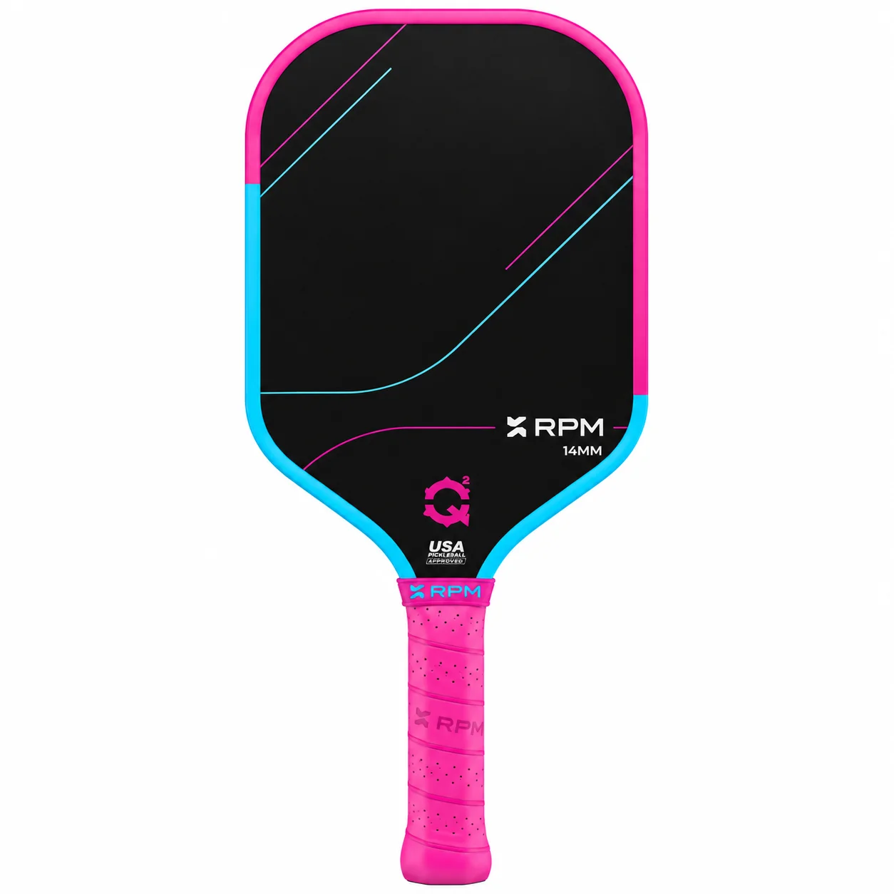 Vợt Pickleball RPM Q2 Cotton Candy Limited Edition 14mm là phiên bản giới hạn nổi bật với phối màu hồng – xanh, sử dụng Multi-Zone Hybrid EPP Full-Foam Core 14mm kết hợp mặt CarbonBite Carbon Fiber. Vợt có dáng Elongated, trọng lượng khoảng 218g (7.7 oz), cán dài 5.5 inch và thiên hướng All-Court → Power / Spin. Cấu hình 14mm mang lại phản hồi nhanh, pop tốt và hỗ trợ mạnh cho drive, serve, topspin, speed-up và counter, phù hợp với người chơi trung cấp khá đến nâng cao muốn chủ động tấn công nhưng vẫn cần độ ổn định từ nền tảng full-foam.