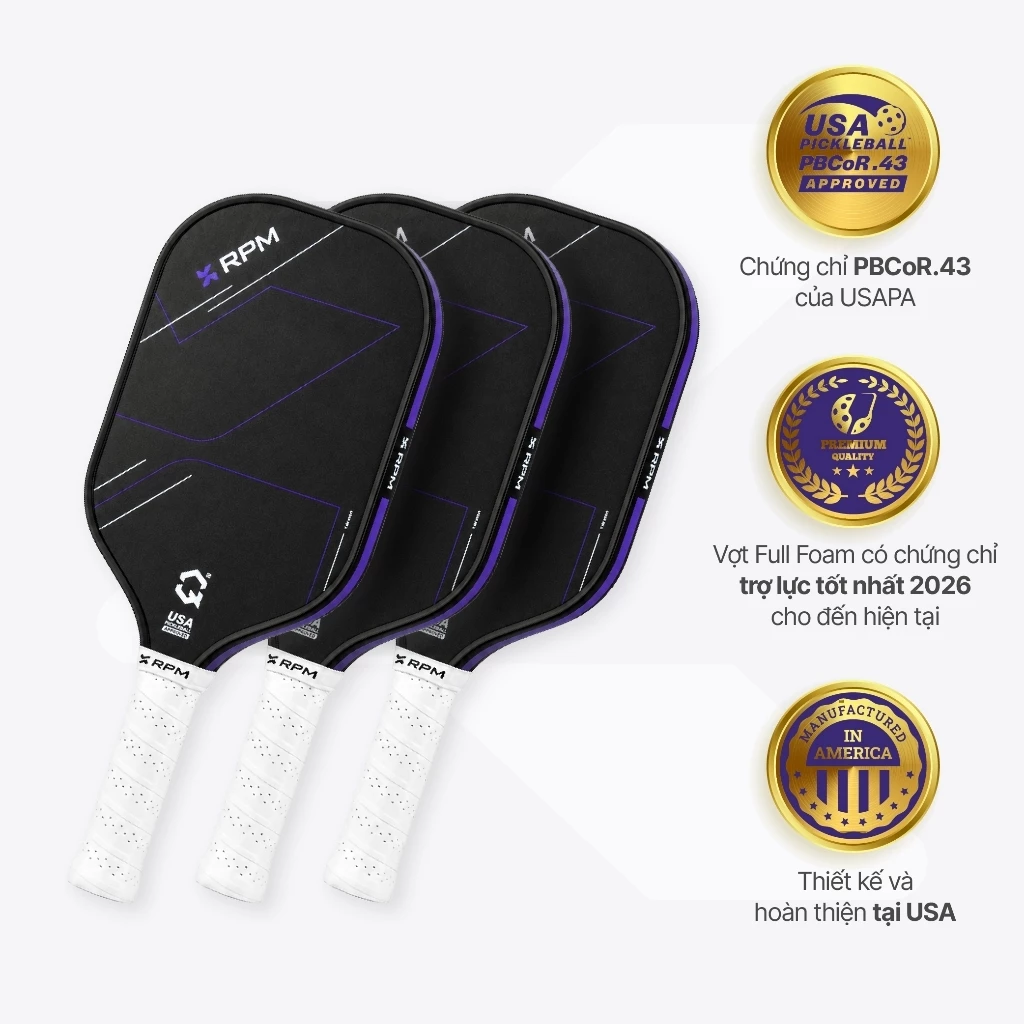 Chứng nhận vợt Pickleball RPM Q2 14mm Elongated