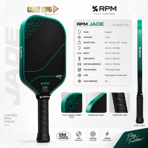 Vợt Pickleball RPM Jade 16mm Elongated sử dụng lõi MPP Floating Core 16mm, mặt SICmatrix, thiên tấn công, tạo xoáy và tăng tầm với khi đánh bóng.
