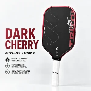 Vợt Pickleball Sypik Triton 5 Ultimate Pro New 16mm Dark Cherry phối đen đỏ sẫm, mặt Carbon T700 và lõi 16mm.