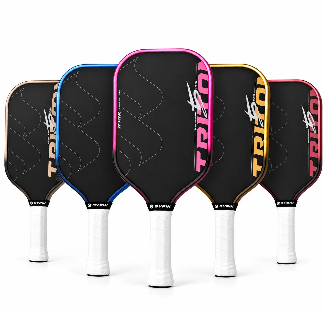 Vợt Pickleball Sypik Triton 5 Ultimate Pro New 16mm với 5 màu Candy Kiss, Golden Aura, Champagne, Ceramics Blue và Dark Cherry, phù hợp lối chơi All-Court.