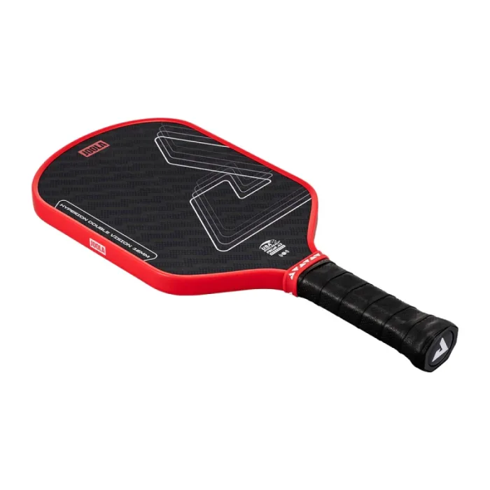 Vợt Pickleball Joola Hyperion Double Vision Red 16mm với mặt sợi Aramid, lõi tổ ong và thiết kế thuôn dài hỗ trợ kiểm soát bóng.
