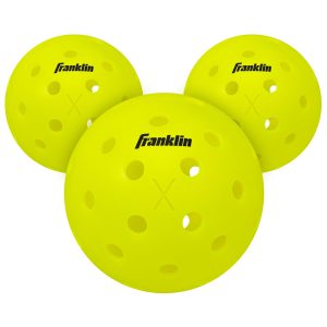 Thùng 100 quả bóng Pickleball Franklin X-40 Outdoor chính hãng với bao bì carton Franklin Sports và bóng vàng neon, phù hợp tập luyện, thi đấu và sử dụng tại câu lạc bộ.