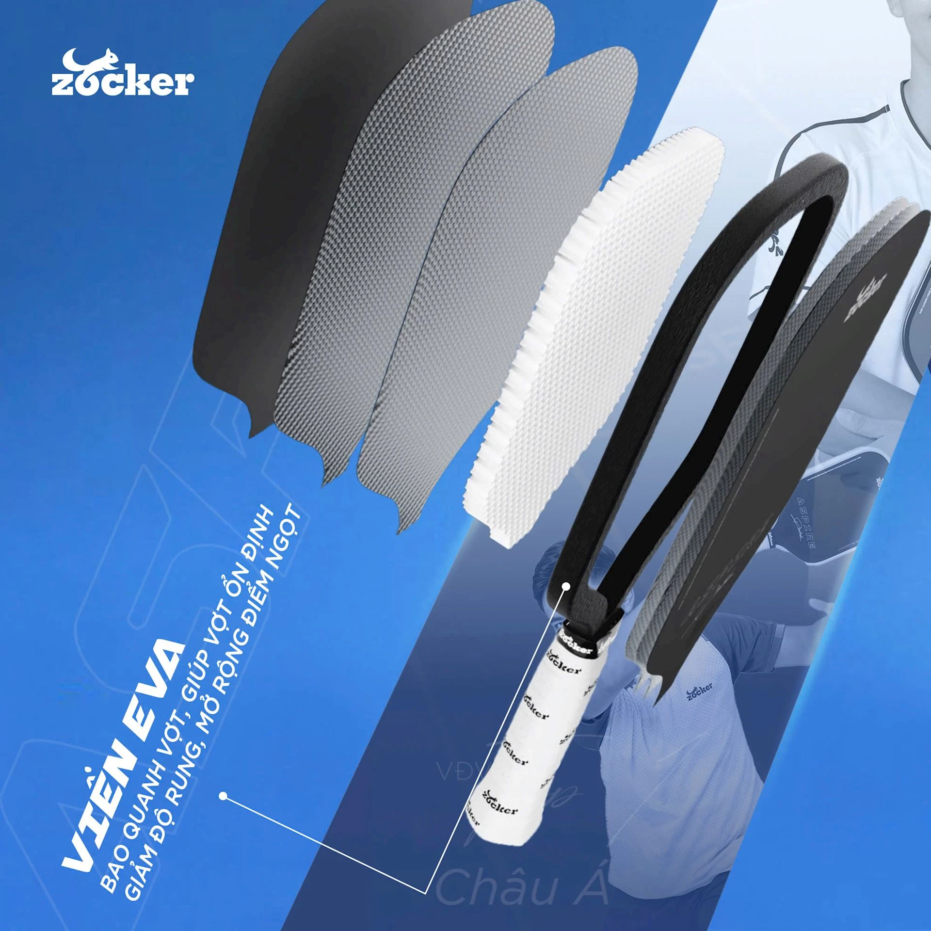 Chi tiết mặt carbon T700 của vợt Pickleball Zocker Aspire x Phúc Huỳnh 16mm, bề mặt nhám hỗ trợ tạo xoáy bóng.