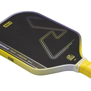Góc nghiêng mặt vợt Joola Perseus Heat Vision Yellow 16mm với bề mặt carbon nhám, lõi tổ ong 16mm, hỗ trợ tạo xoáy và điều chỉnh hướng bóng.