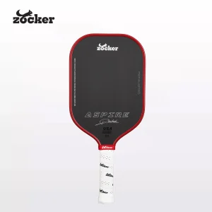 Vợt Pickleball Zocker Aspire x Phúc Huỳnh 16mm Red Edition, thiết kế mặt đen carbon T700, viền đỏ và cán trắng.