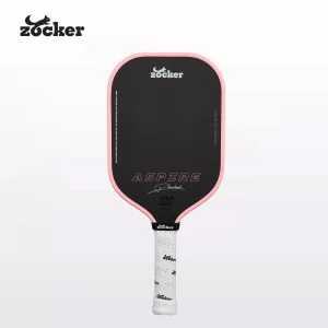 Vợt Pickleball Zocker Aspire x Phúc Huỳnh 16mm Pink Edition, mặt carbon T700 đen, viền hồng và tay cầm trắng.