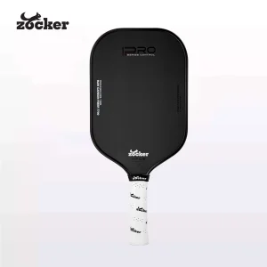 Vợt pickleball Zocker HP05 16mm màu đen, mặt carbon T700, viền đen và cán quấn trắng.