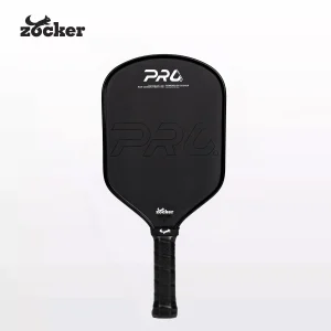 Vợt pickleball Zocker HP06 màu đen, thiết kế bán thuôn dài, mặt carbon và cán quấn đen.