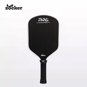 Vợt pickleball Zocker HP06 màu trắng, mặt carbon đen, viền trắng và thiết kế bán thuôn dài.