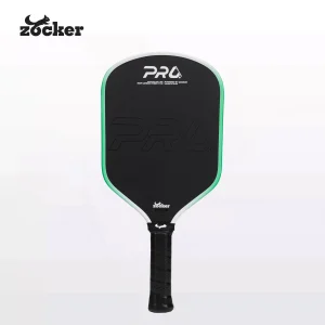 Vợt pickleball Zocker HP06 màu xanh ngọc, mặt carbon đen, viền xanh ngọc và dáng bán thuôn dài.