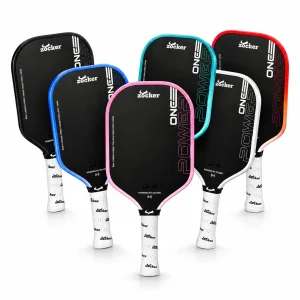 Ảnh đại diện vợt pickleball Zocker Power One x Đạt Trố 16 mm với 6 màu đỏ, hồng, trắng, đen, xanh dương và xanh Mint trên nền trắng.