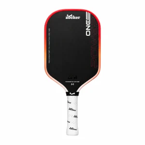 Vợt pickleball Zocker Power One x Đạt Trố màu đỏ, mặt carbon đen, viền đỏ và cán trắng.