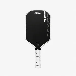 Vợt pickleball Zocker Power One x Đạt Trố màu trắng, mặt đen, viền trắng và cán quấn trắng