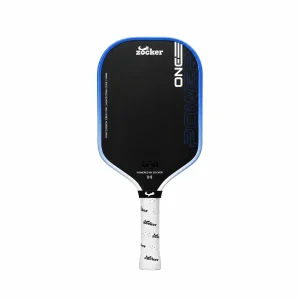 Vợt pickleball Zocker Power One x Đạt Trố xanh dương, mặt carbon đen, viền xanh và cán trắng.